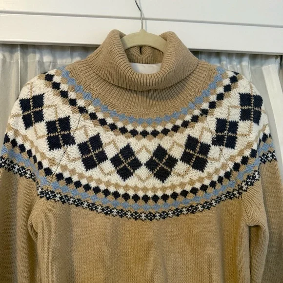 Tommy Hilfiger Fair Isle Argyle Turtleneck Sweater – Tan Blue Cream L - Picture 4 of 9